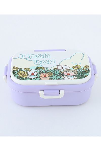 Fab N Funky Cartoon Themed Lunchbox, Lightweight, Compact, Easy to Use, 3 Years+, 21.7 x 17.2 x 8.3 cm - Purple