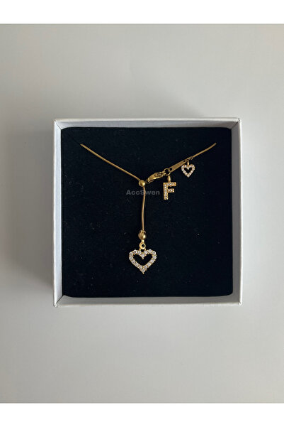 acc swen Harfli içi boş kalp asansör kolye dekolte kolyesi 3 charmlı kolye