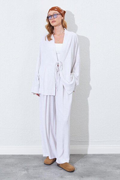 TENA Jachetă Kimone pentru femei, naturală, cu șnur în față