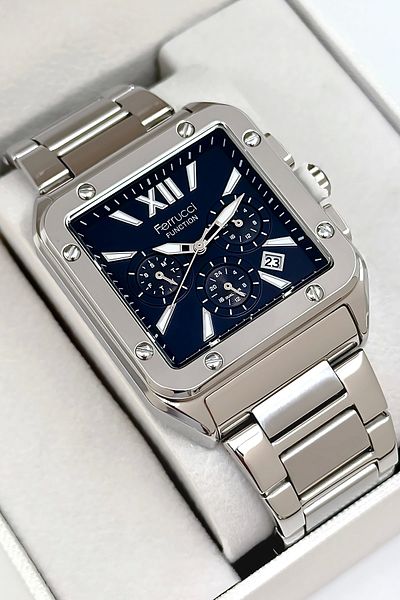 Ferrucci Function Men's Wrist Watch, Steel Band 3Atm Water Resistant Silver-Blue Sdfer168