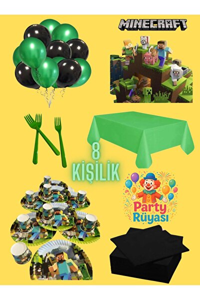 partyrüyası Minecraft Temalı 8 Kişilik Doğum Günü Seti mod8