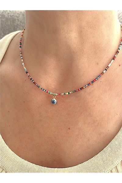 Quella Takı Lake Coating Mini Evil Eye Top Colorful Necklaces