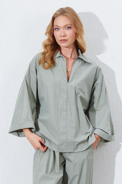 TENA Cămașă casual pentru femei Cagla Deep V-Gât cu mânecă la cot