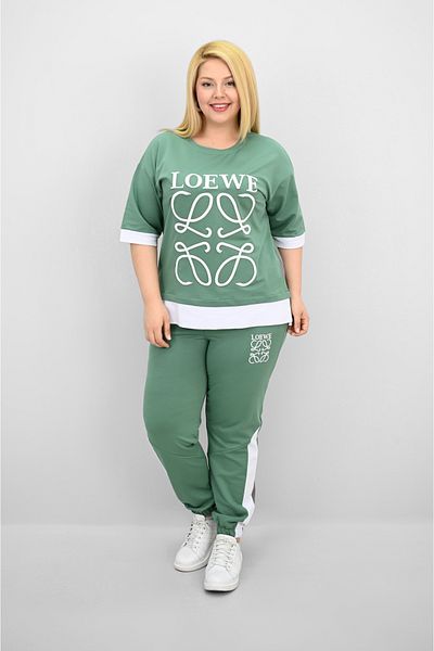 Koza Butik Women's Plus Size Short Sleeve Embroidery Detailed Garnished Tracksuit Set 8192-25