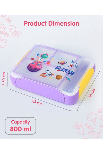Fab N Funky صندوق غداء بينتو مطبوع صورة فضاء، خالٍ من مادة BPA، مقاوم للتسرب، آمن للاستخدام في الفريزر، مناسب للأطفال من عمر 3 سنوات فما فوق، لون بنفسجي - 3 قطع
