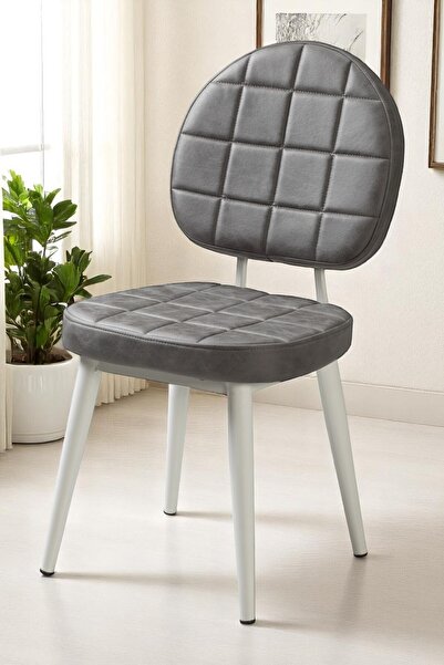 MYMASSA Tokyo Sandalye - Casa Antrasit Kumaş - Metal Beyaz İskelet - Mutfak S...