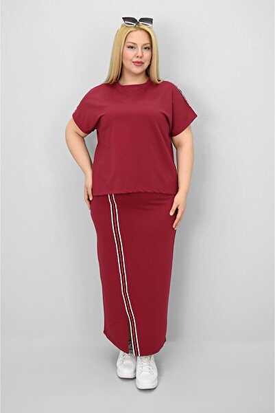 Koza Butik Γυναικείο Σετ Φούστα με κοντό μανίκι Plus Size 8204-25