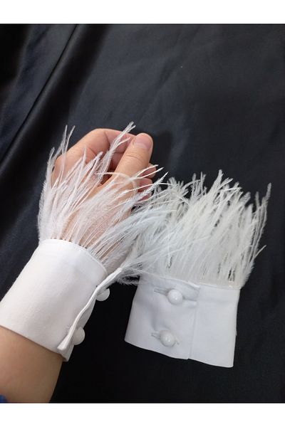 Qrsln Anjali Feather Detailed Detachable Cuff Bracelet White
