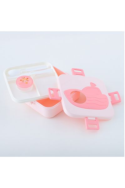 Fab N Funky Giraffe Themed Lunchbox, Compact, Lightweight, Fun Design, 3 Years+, 17.2 x 17.2 x 7.3 cm - Pink