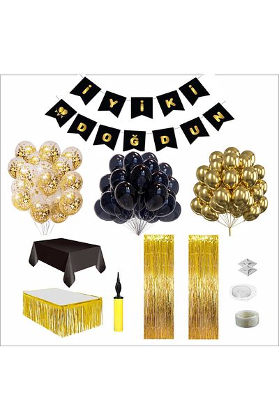 ZENVİVA Gold, Black, Transparent Theme Birthday Set