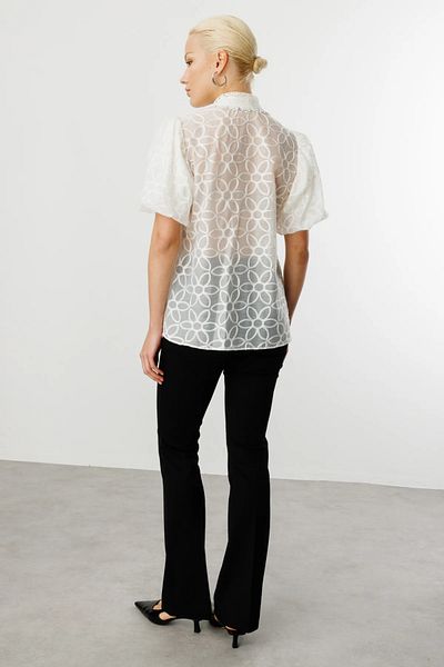 Ekol Tulle Blouse with Lace Embroidered Collar -3016