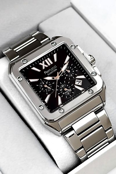 Ferrucci Function Men's Wrist Watch, Steel Band 3Atm Water Resistant Silver-Black-Rose Sdfer168