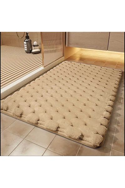 DECORA CASA HOME COLLECTİON (1Pcs) Rabbit Hair Honeycomb Pattern Non-Slip Base Bath Mat