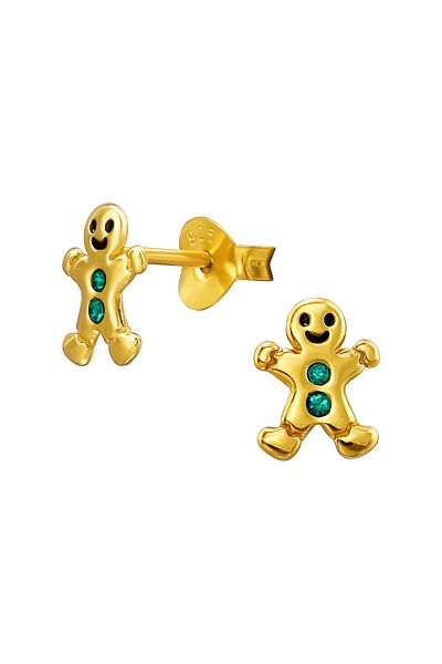 Sophia Collection Children's earrings 925 silver 24K gold plated gingerbread man pattern