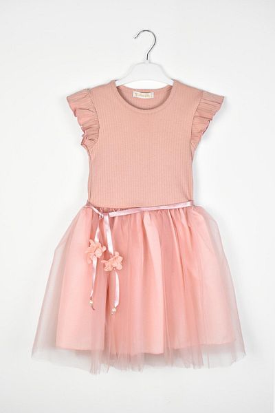 birizmoda Girl's Tulle Skirt Detailed Summer Dress-Pink