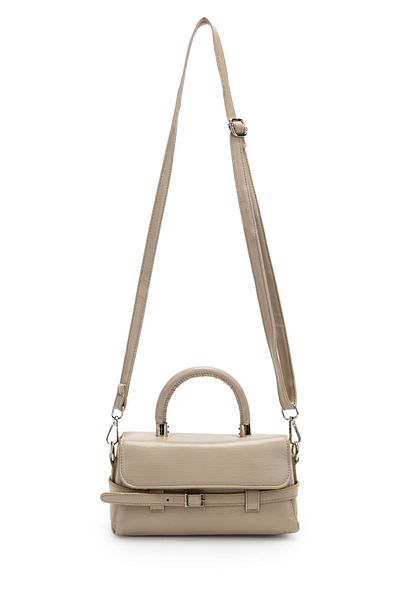 Kukura Belt Detailed Faux Leather Women's Crossbody Bag Nora Mink