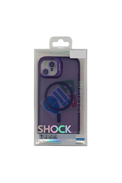 Nettech iPhone 13 / iPhone 14 Uyumlu Kamera Kısmı Standlı Armor Magsafe Arka Koruma Kılıf (Mor)