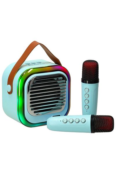 OEM Set 2 Microfoane si Boxa Karaoke copii, Wireless, MicroSD card, Bluetooth, USB, Lumini ambientale