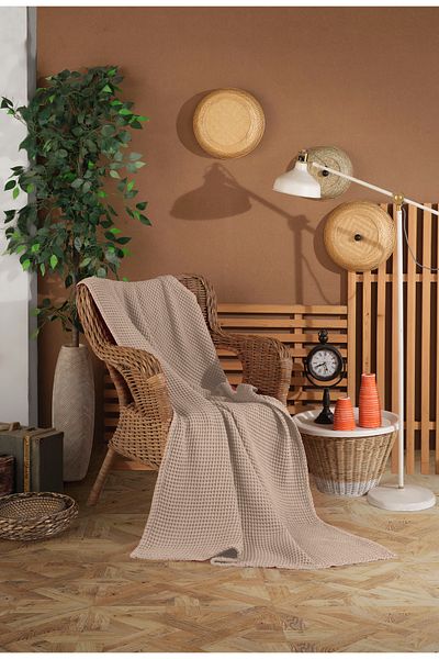 destinyhometex Stone Color Waffle Pattern Fringeless Sofa Cover/Tv Blanket 140X200Cm