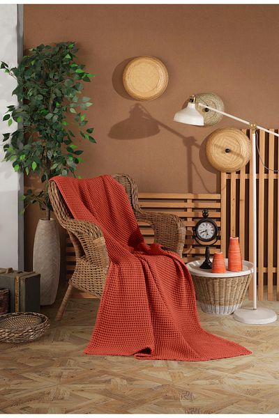 destinyhometex Husă de scaun/felă de televizor fără franjuri cu model de vafe din gresie închisă 140x200cm