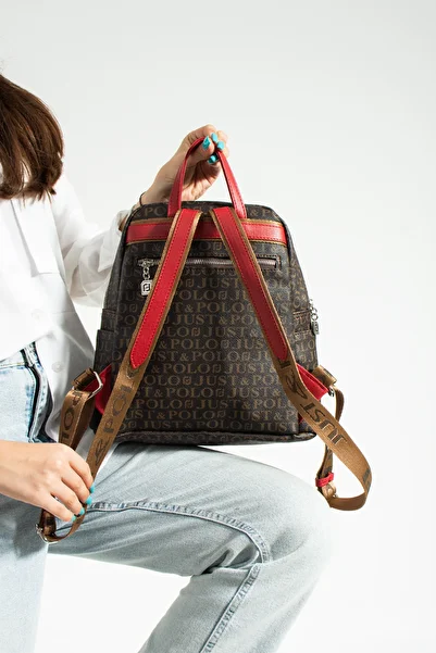 Just Polo Rose 2042 Printed Faux Leather Brand Printed Women's Backpack (Size: Width 28 Height 29 cm)