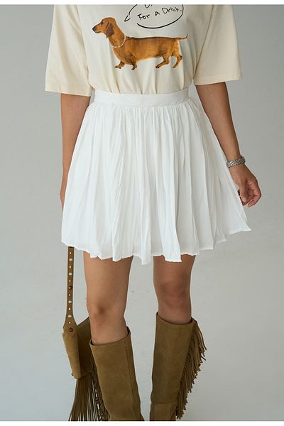 FEMMESTUDIO Women's Ecru Pleated Short Skirt
