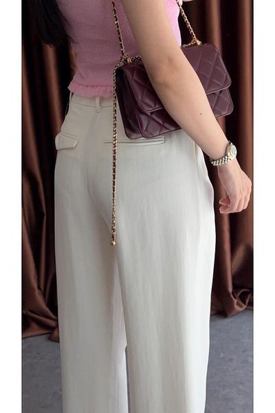 HAZELANNA Slit Ecru Palazzo Trousers