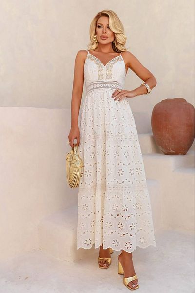Neşeli Butik Women's Processing Embroidery Detail Strap Imported Dress Nbemp2736