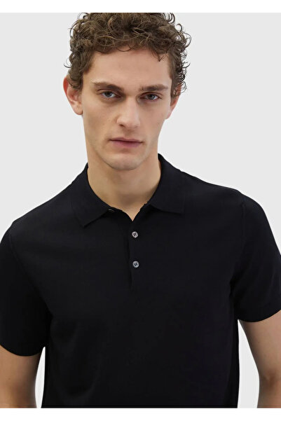 Ramsey Μαύρο πλεκτό πουλόβερ με γιακά Polo