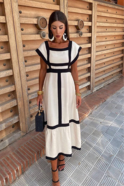 Neşeli Butik Women's Linen Fabric Garnish Dress Nbemp1077