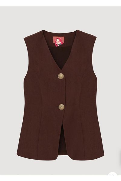 LifeisFashion Vest (Double Button V-Neck Vest Brown)