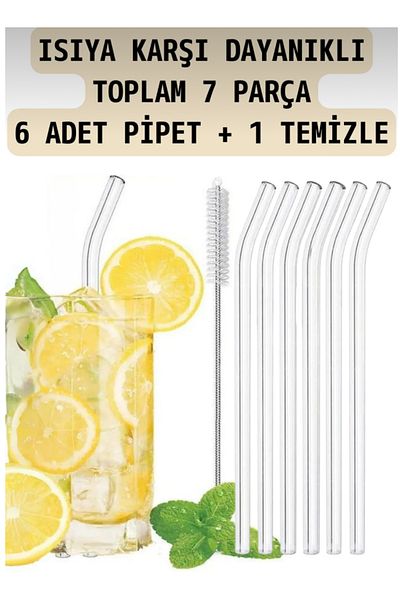 MİMOZA PARK 7 Pieces Clear Glass Slanted Pipette Cocktail Presentation Wenter Straws Washable Brush