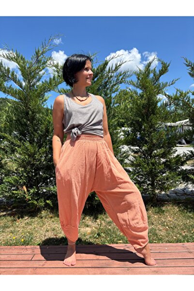 Bohoyasam Bohem Kadın Yoga Pantolonu, Şalvar, Rahat Bol Paça Pantolon, Lastik Bel, %100 Pamuk Yazlık Pantolon