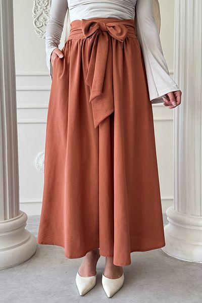 InStyle Pleated Girdle Detail Salmon Skirt