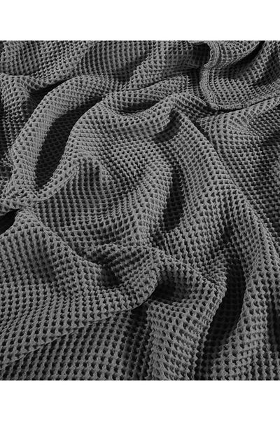 destinyhometex Dark Gray Color Waffle Pattern Fringeless Sofa Cover / Tv Blanket 140X200Cm