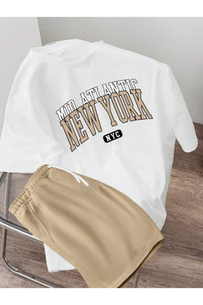 MOONBULL Unisex New York Printed Oversize T-Shirt-Shorts Set