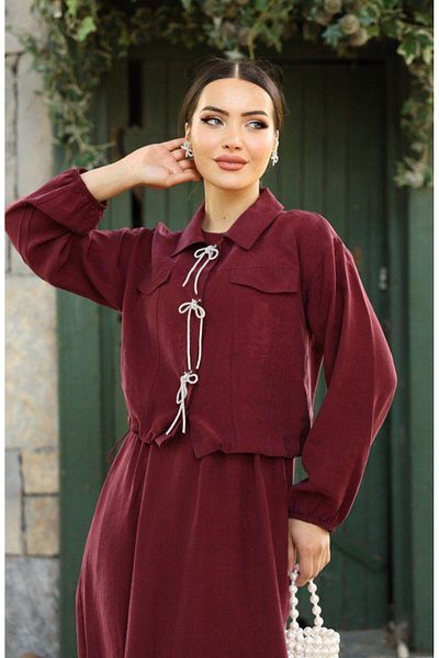 Dadali Dadali Ribbon Detail Jacket Suit Bordo