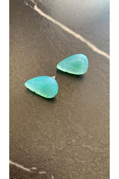 MISS GOLDEN Serrated Crystal Patterned Water Green Gold Accessory Small Size Drop Epoxy Earrings Handmade Gift