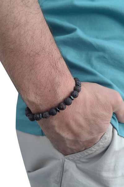 Chavin Elastic Natural Lava Stone Men's Bracelet Ey27