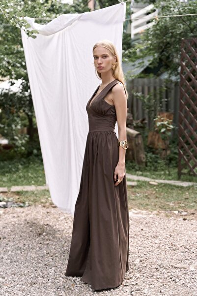 BOHEMAİ Emilia Corset Detail Brown Long Dress