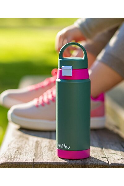 Bonfino Water Bottle, Insulated, Stainless Steel 304, 3 Years+, Green and PInk - 550 mL