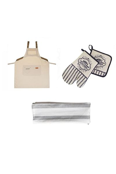 celhome Set Bucatarie CELhome 4 Piese – Manusa, Servet, Sort si Prosop – Practic si Elegant, Crem