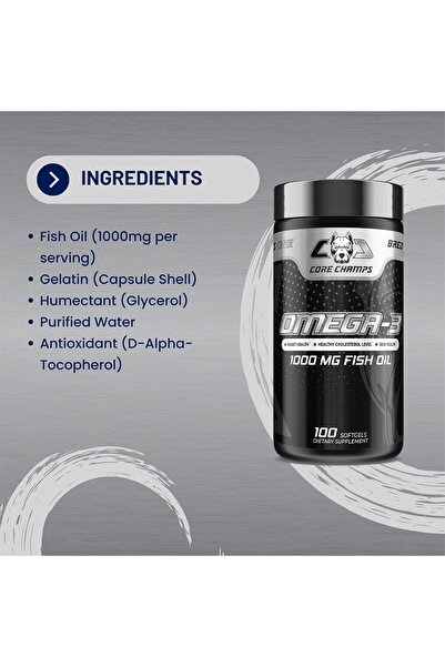 Core Champs Omega-3, 1000mg Fish Oil, 100 Softgels, 100 Servings