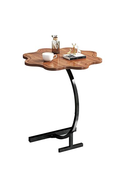 Generic 8-Pieces Modern Coffee Table C-Shaped Side Table with Wood Top in Flower Shape and Metal Frame Brown