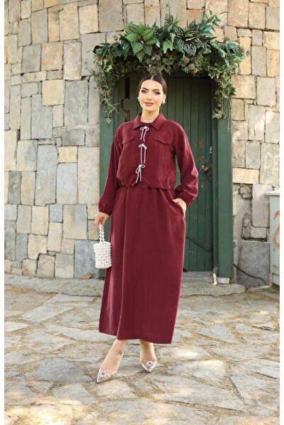 Dadali Dadali Ribbon Detail Jacket Suit Bordo