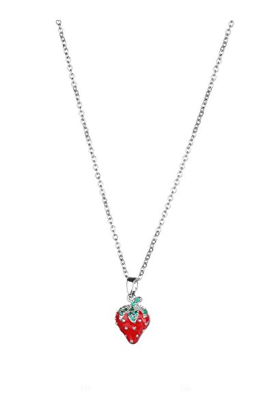 Klips Concept Çelik Zarif Tasarım Çilek Kolye
