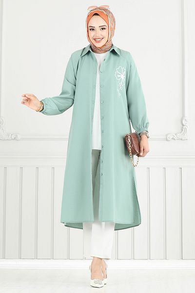 ModaMerve Λεπτομέρεια κεντήματος Hijab Tunic 4095PM1063-M Light Mint
