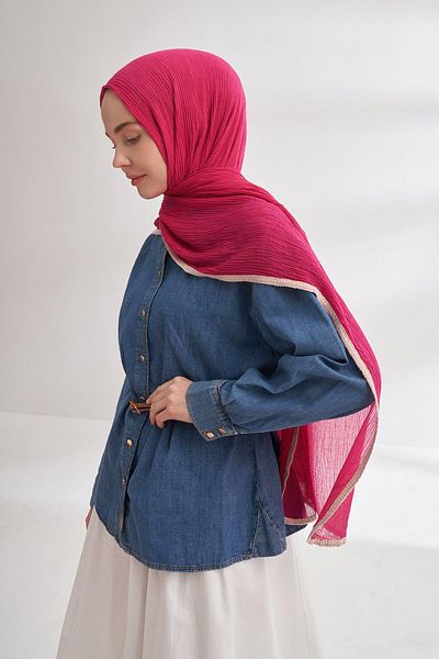ARMANDA Fuchsia Muslin Piping Shawl