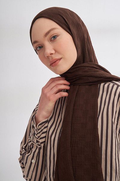 ARMANDA Muslin Checkerboard Pattern Shawl - Bitter Brown