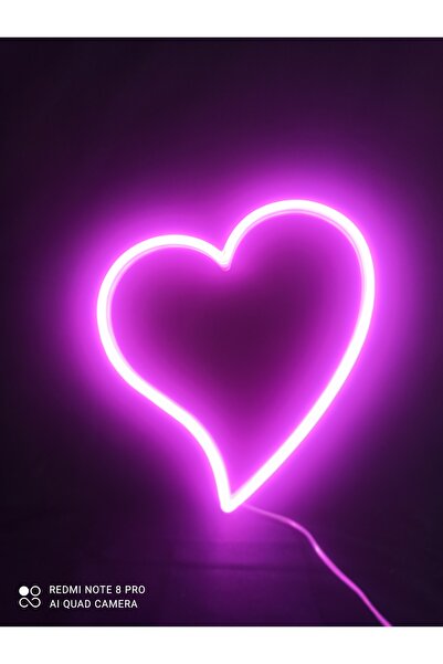 Neon Kalp Şeklinde Neon LED & 3D Baskı Tasarım Büyük boy 28*25 cm